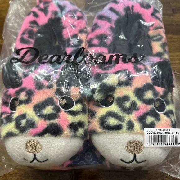 Dearfoams Kid's 4‎ Slippers Peyton Animal Slip On Clog House Slipper Cat Leopard - Picture 2 of 8